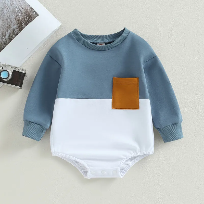 

Свитшот для новорожденных мальчиков, боди, осенняя одежда, комбинезоны контрастных цветов с карманами и длинным рукавом, Детские предметы одежды для мальчиков