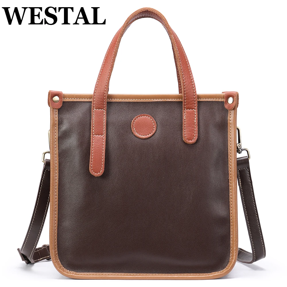 WESTAL Top-Handle Bags Women Genuine Leather Vintage Tote Bag  Shoulder Bags Female Crossbody Handbag Elegant Ipad Bags Phone