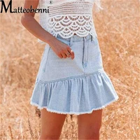 ruffle denim pleated skirts mini solid casual women fashion street style high waist skirt with lined hot club party girls 2022