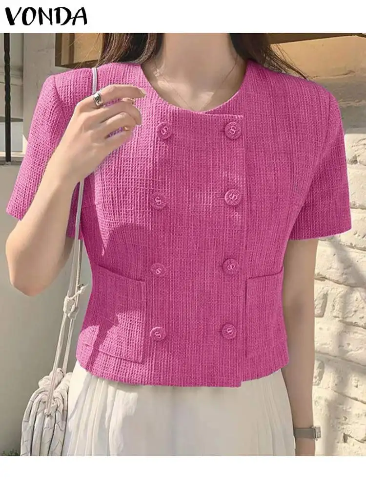 

Women Elegant Blazers 2023 VONDA Fashion Sexy Short Sleeve O-Neck Streetwear Coats Fashion Short Outwear Casual OL Style Blazers