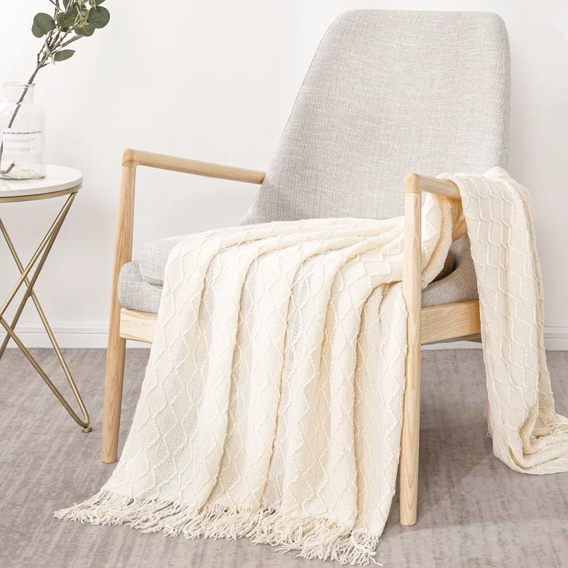 

Однотонное одеяло с кисточками, нордическое вязаное одеяло, декоративное удобное украшение, кондиционер, плед на диван