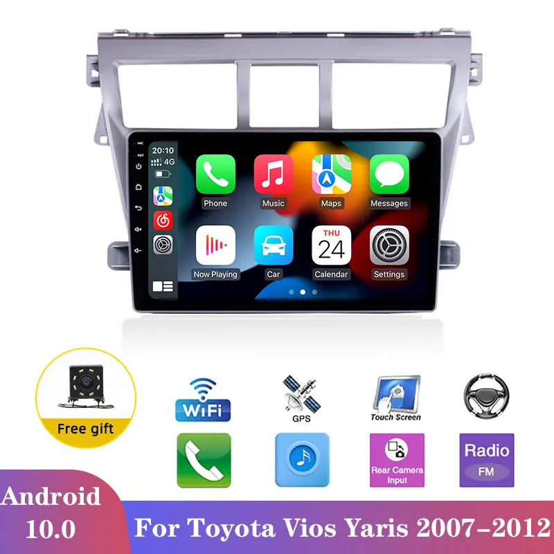 $94.00 9 Inch 2 Din Car Stereo Radio Multimedia Video Player For Toyota Vios Yaris 2007 2008-2012 Android Auto Carplay GPS Navigation
