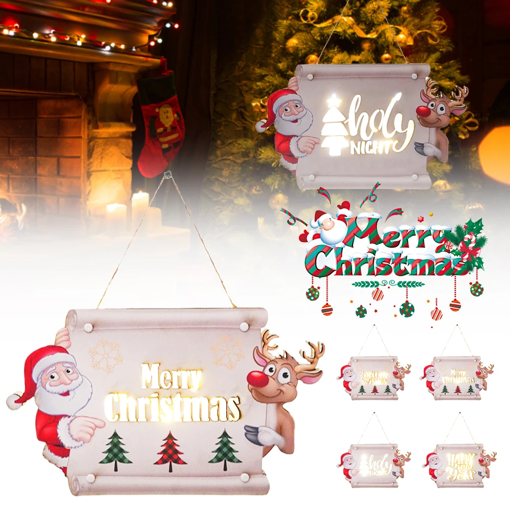 

New Christmas Door Sign Merry Christmas Hanging Wooden Welcome Sign Retro Pendant Ornament New Year Decor Front Door Wall Porch