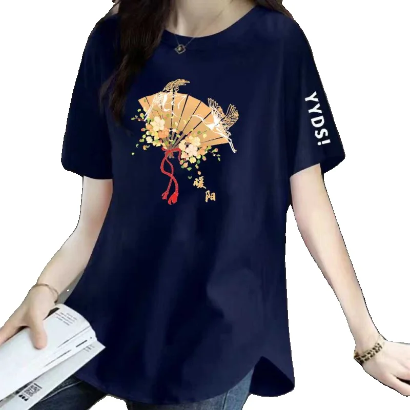 Распродажа футболка из 00% хлопка с коротким рукавом для женщин среднего возраста