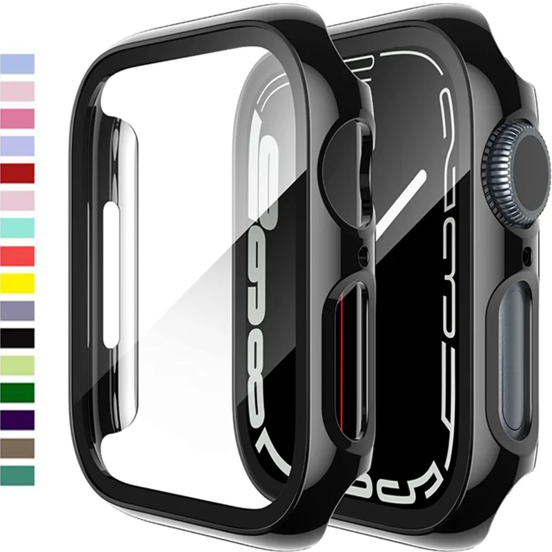 

Glass+Cover For Apple Watch case 8 7 6 SE 5 3 iWatch Accessorie Screen Protector Apple watch serie 44mm 40mm 41mm 45mm 42mm 38mm