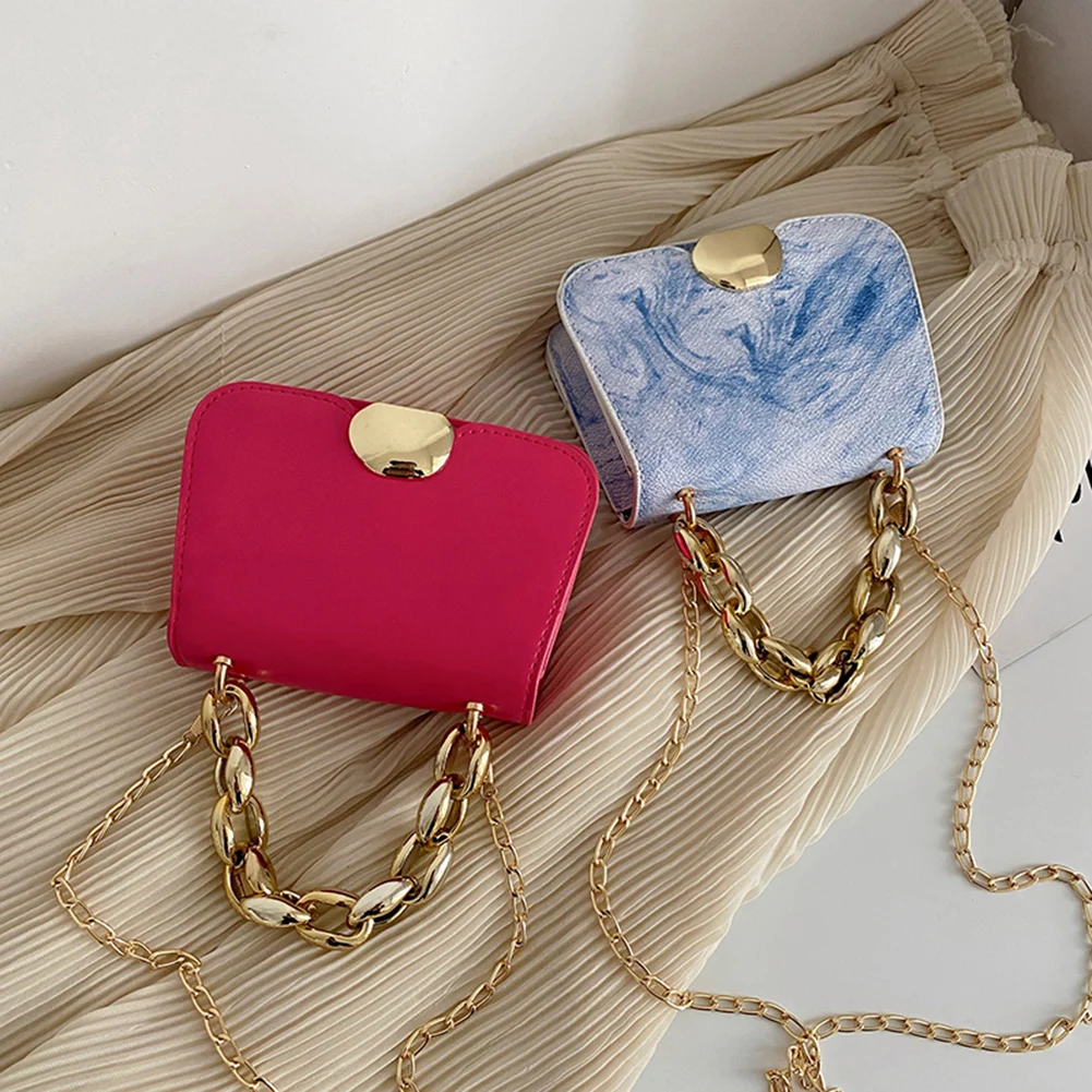 

Ladies Fashion Chain Design Shoulder Bags Small PU Thick Chain Messenger Bags Small Flap Square Crossbody Bags