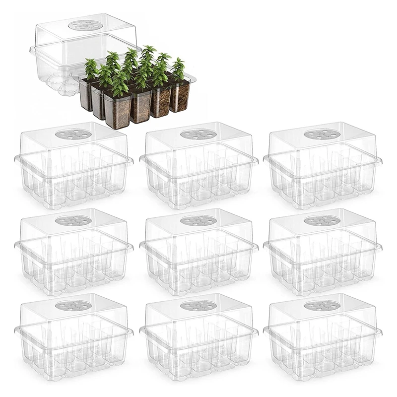

120 Cells Reusable Seed Starter Tray,10 Pack Seed Starter Kit With Air Vent Humidity Dome And Drain Hole Base
