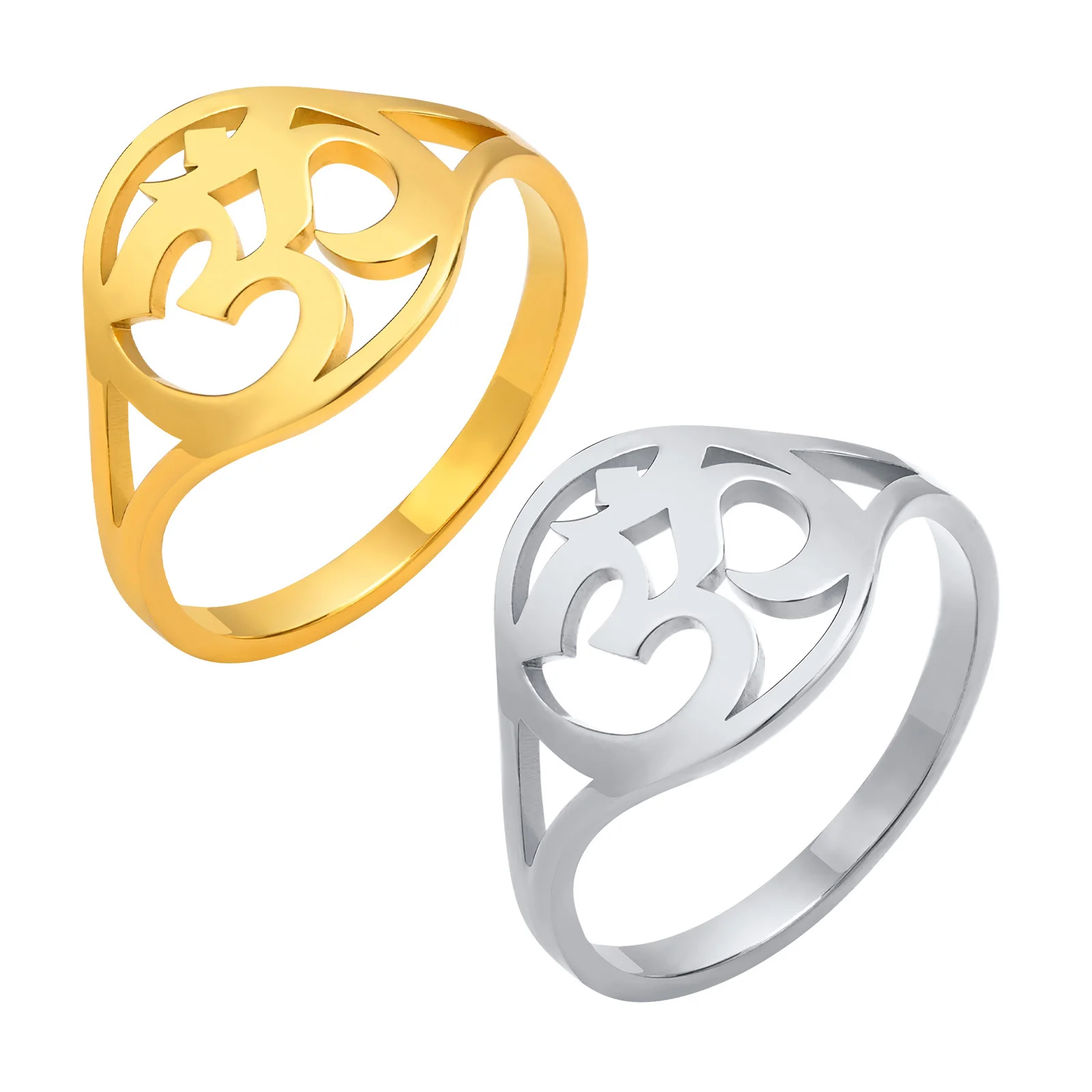 

Stainless Steel Hollow Yoga OM Aum Symbol Rings for Women Party Jewelry, Chic Finger Gifts to Her
