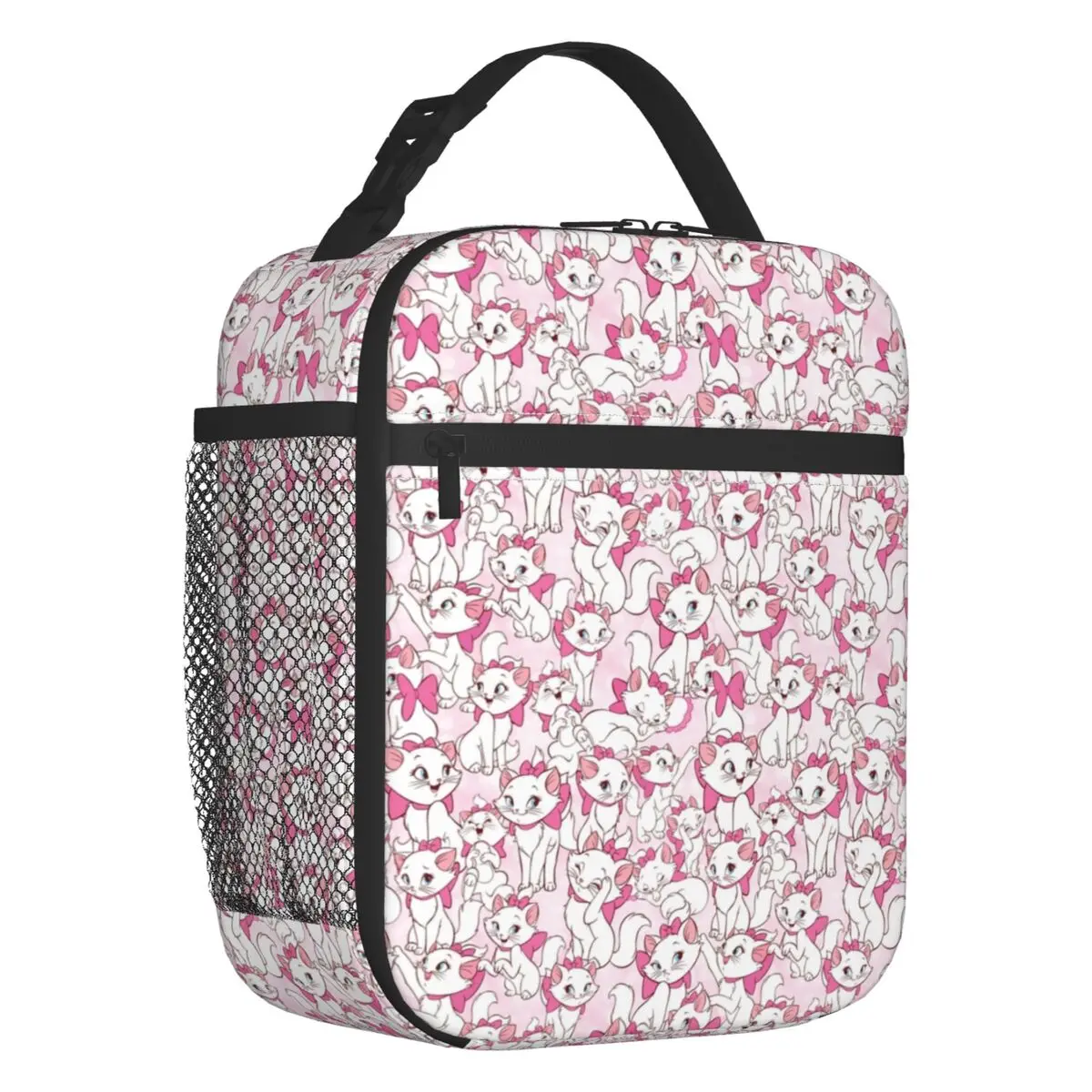 Marie With Her Pink Bow Insulated Lunch Bag for Camping Travel Girly Cat Film Portable Thermal Cooler Bento Box Women Children