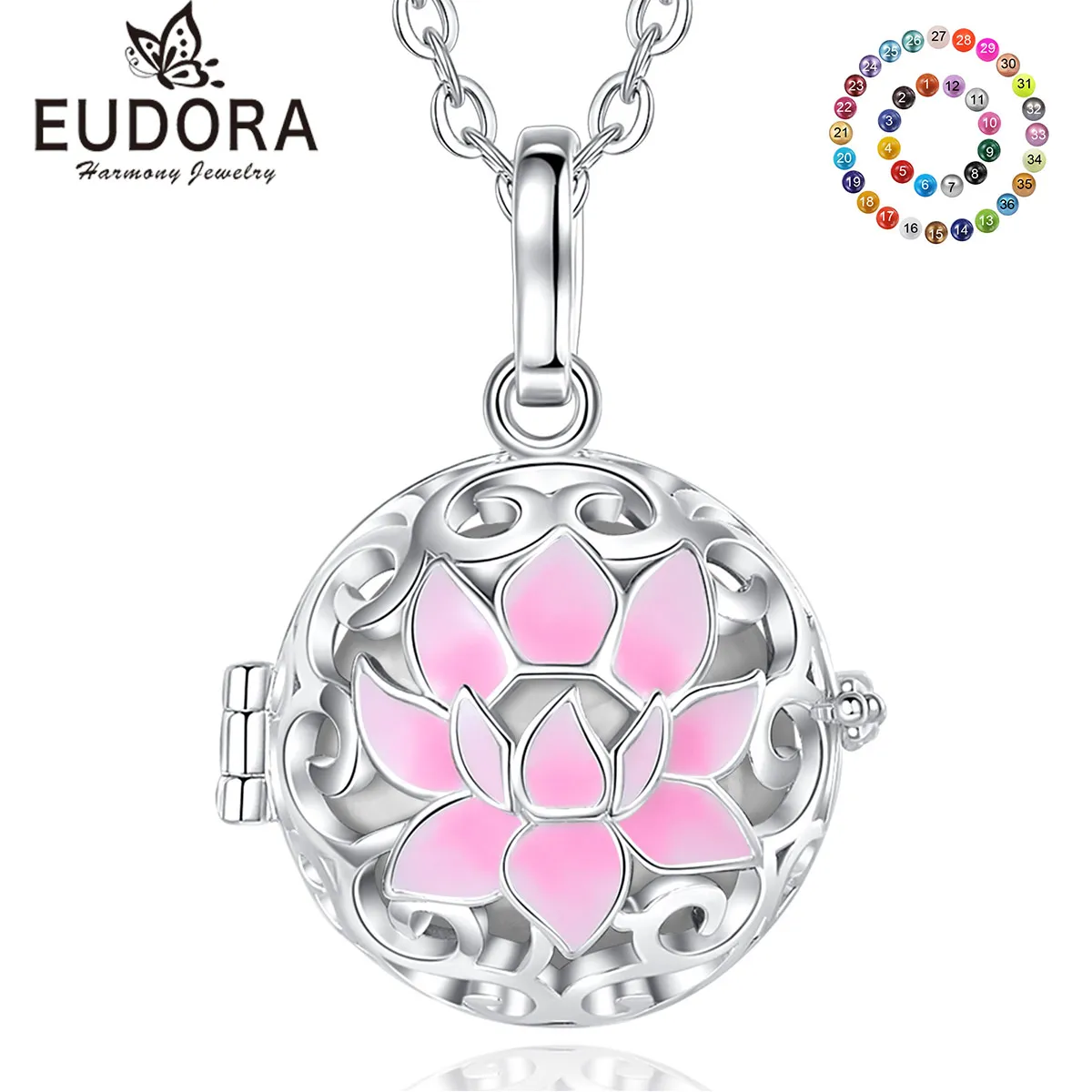 

Ожерелье Eudora в виде шара гармонии, 18 мм, ожерелье с лотосом, подвеска в виде колокольчика для беременности, круглая клетка, Изящные Ювелирные...