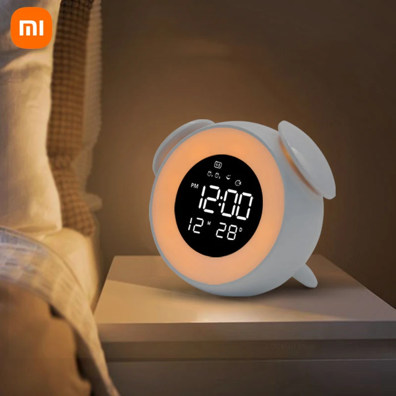 Xiaomi Bedside Sunrise Sunset Wake Up Light Digital Led Music Alarm Clock Bedroom Desk Calendar Snooze Clock Table Phone Charger