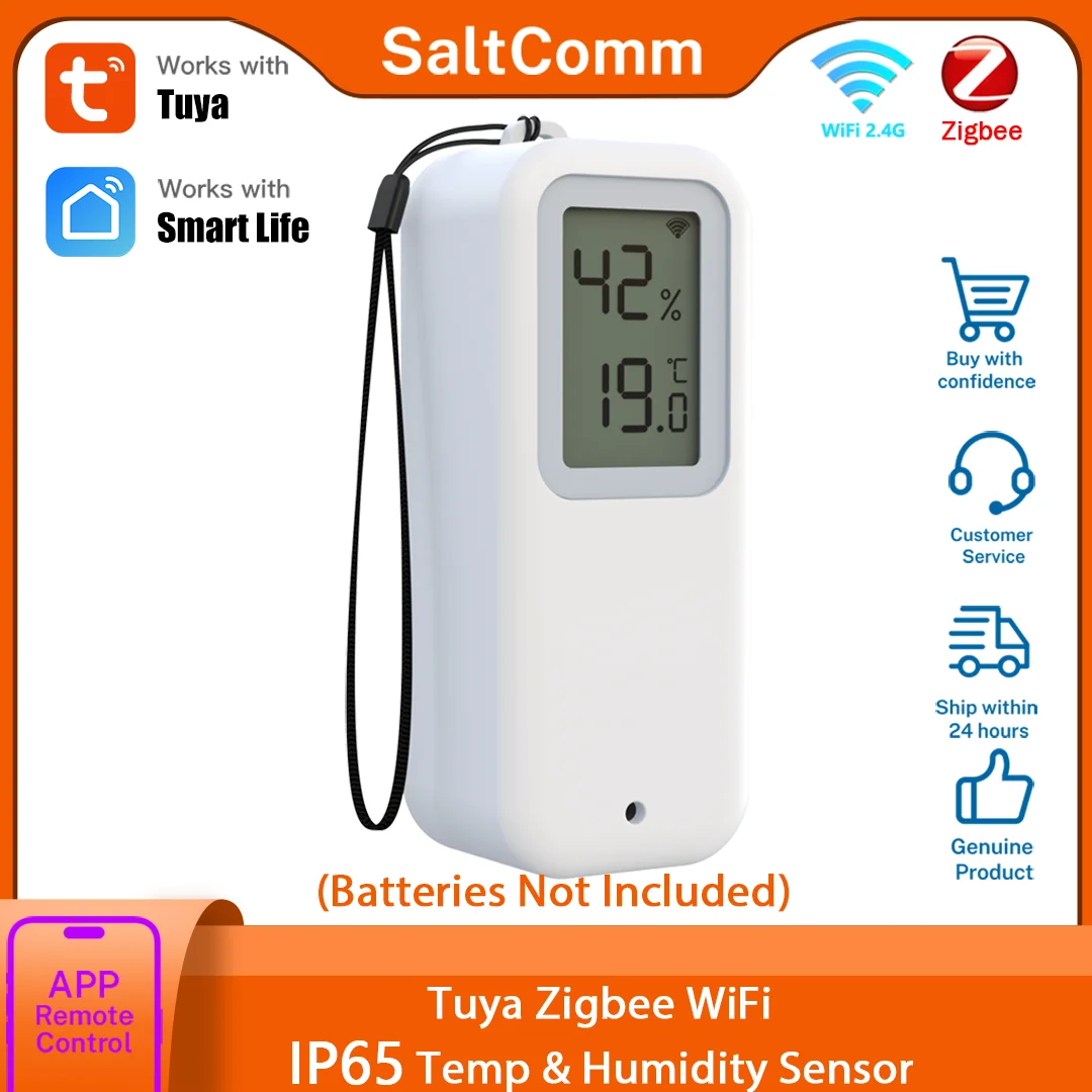 Фото Датчик температуры и влажности Smart Life Tuya WiFi/Zigbee, водонепроницаемый ЖК-дисплей IP65, работает с Alexa/Google, в помещении/на открытом воздухе №1