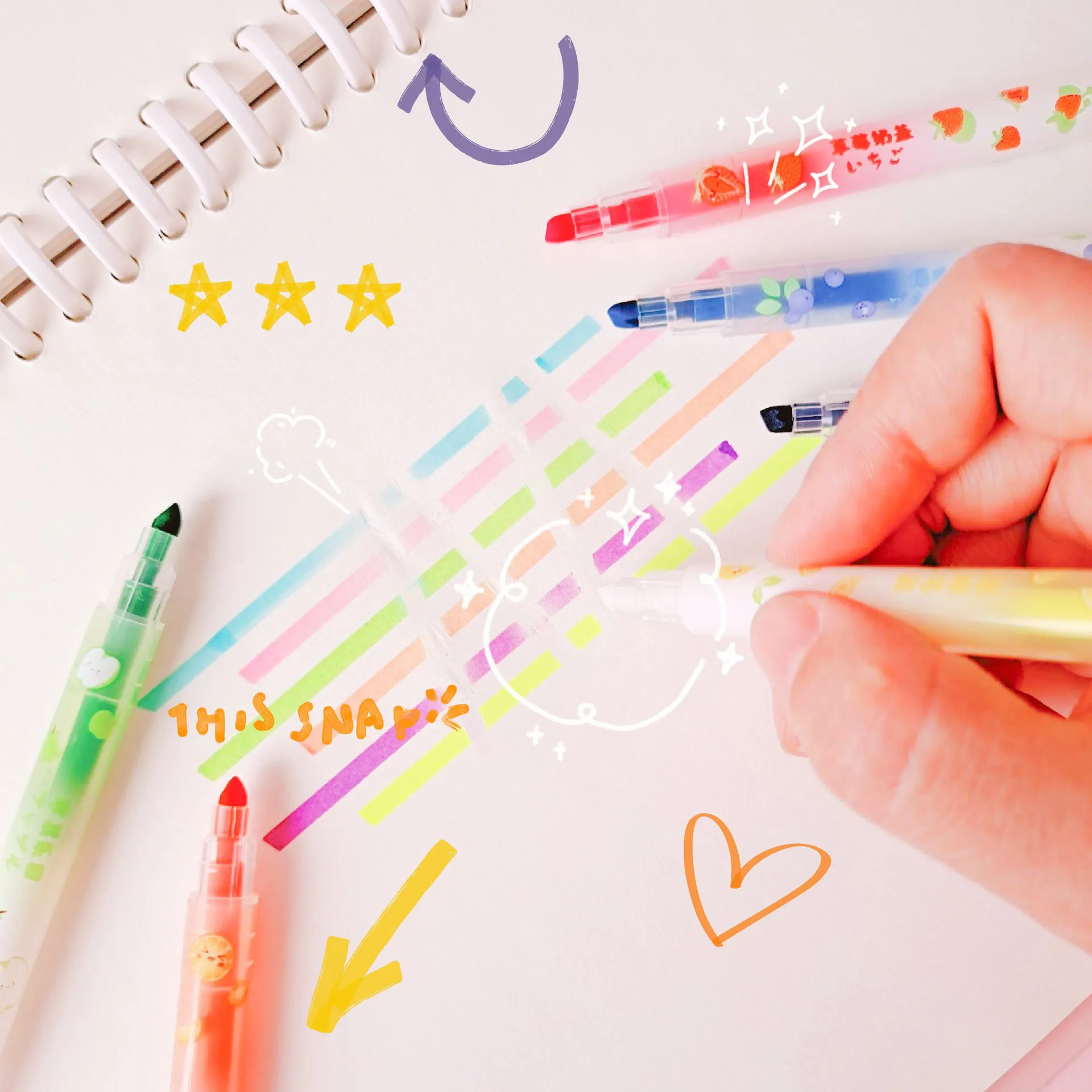 

6PCS/Set Candy Colors Double Head Erasable Highlighter Children'S Graffiti Marking Tool Pen Office School Writing Supplies