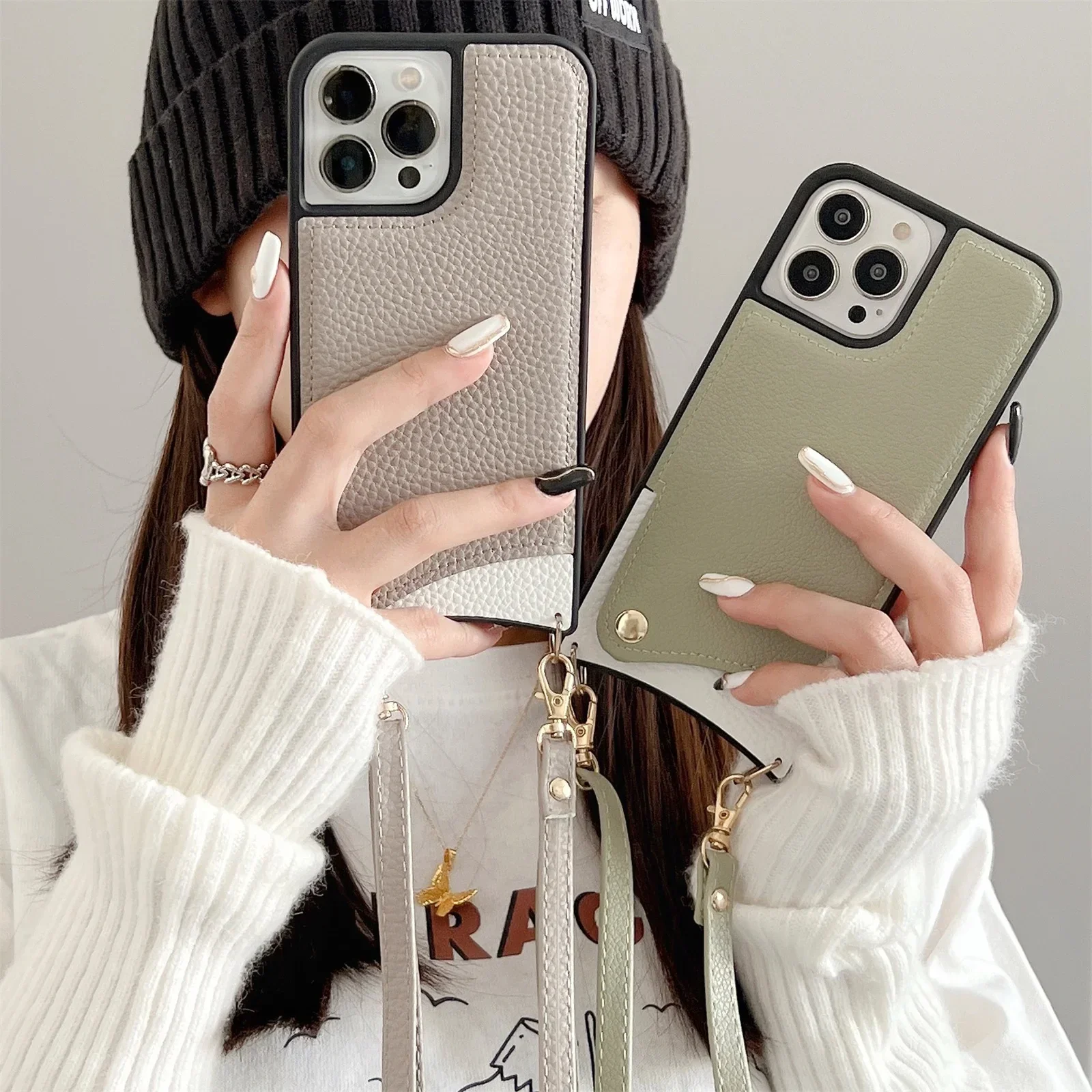 Фото Чехол-кошелек через плечо для телефона Iphone 16pro 16 15 14 PLUS 13 12 11 Pro Max, кожаный чехол с отделением для карт, ремешок на плечо, веревочный ремешок, чехол №5