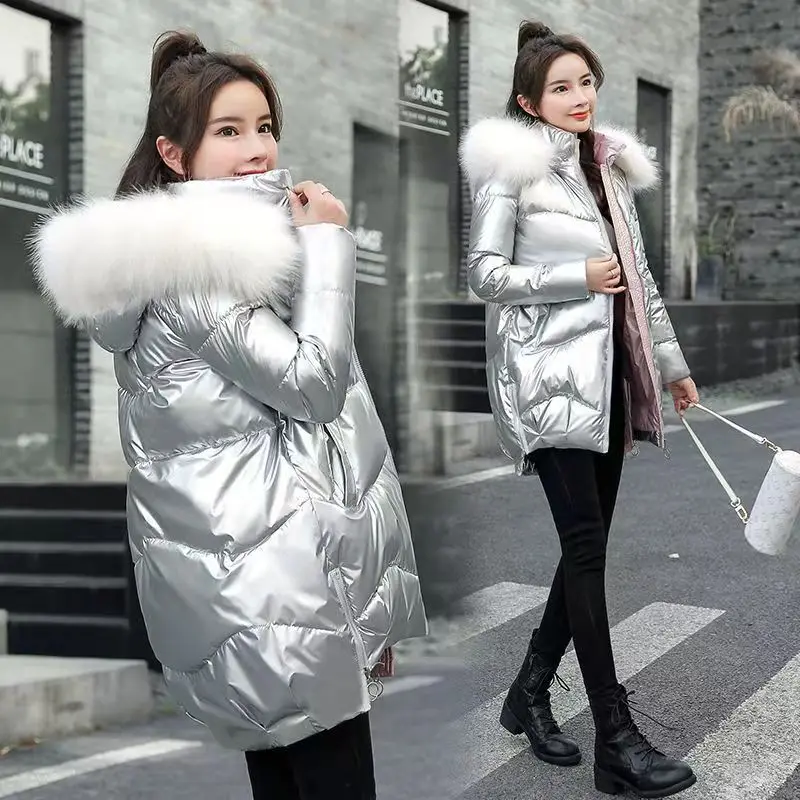 Wash-Free Cotton-Padded Clothes Women's Glossy 2022 Korean Style Cotton-Padded Clothes Women's Mid-Length Winter Loose Thick
