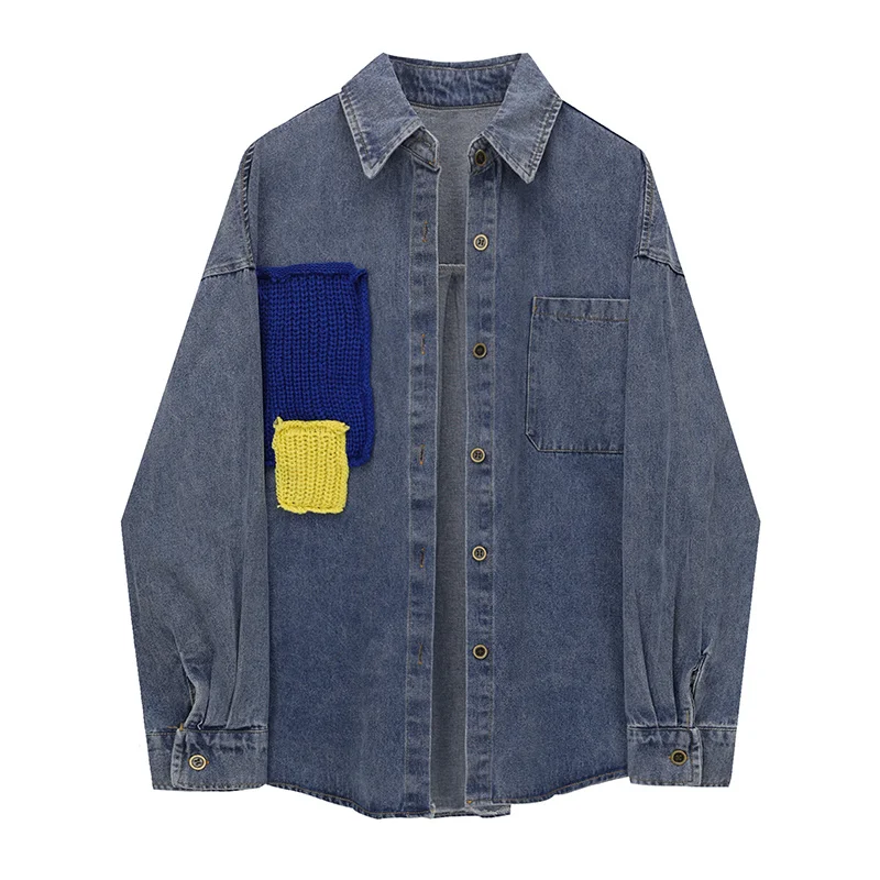 

2022 Denim Shirt Spring Bottoming Full Turn Down Collar Casual Women Tops N465