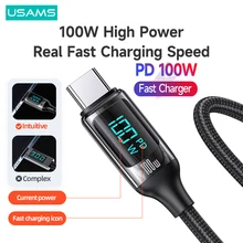 USAMS U78 100W LED Display C To Type C Phone Cable For Huawei Xiaomi Fast Charge Cables PD 20W C To Lightning Cable For iPhone