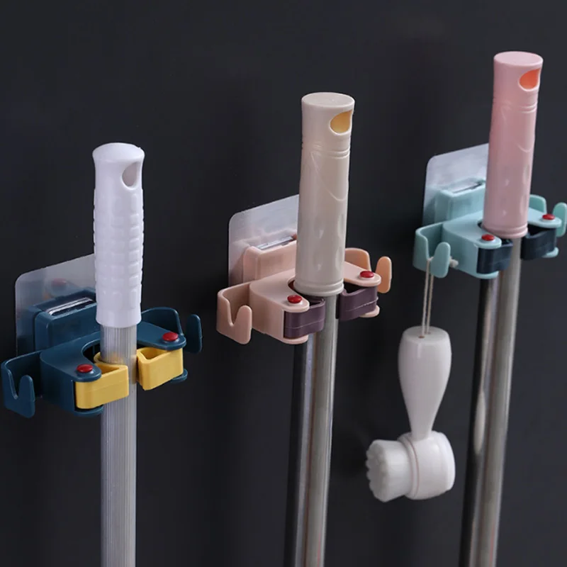 

1Pc Two Color Household Nail-Free Mop Holder Bathroom Wall Hanging Mop Clip Bathroom Wall Hook Broom Clip Seamless Broom Holder