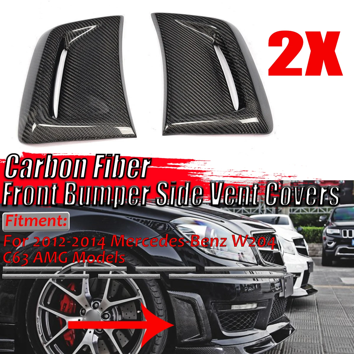 

1Pair Car Carbon Fiber Side Air Insert Vent Cover Trim Cover Side Vent Sticker for Benz W204 C63 for AMG 2012-2014