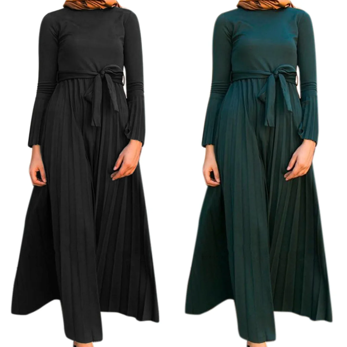 

New Middle East Malay Pleated Robes Flare Sleeve Muslim Dress Largos Vistidos Musulmana Abayas for Women Caftan Marocain