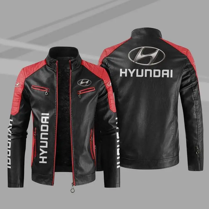 

New Men's PU Leather Winter Hyundai Fashion Motorcycle Bomber Zipper Jacket Outwear Keep Warm Male Coat