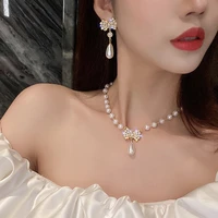 yamega fashion rhinestone pearl necklace bracelet earrings jewelry sets for women chain wedding necklace jewelry lady party gift