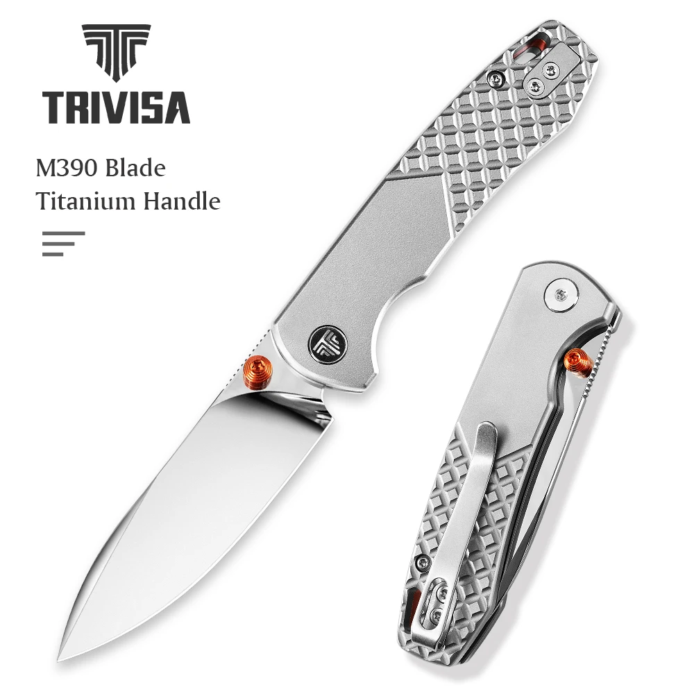 Фото Складной нож TRIVISA Dragonfly-M с лезвием M390 и титановой рукоятью, зеркальная полировка, карманный, для повседневного ношения, для активного отдыха, кемпинга, туризма, лимитированная коллекция №2