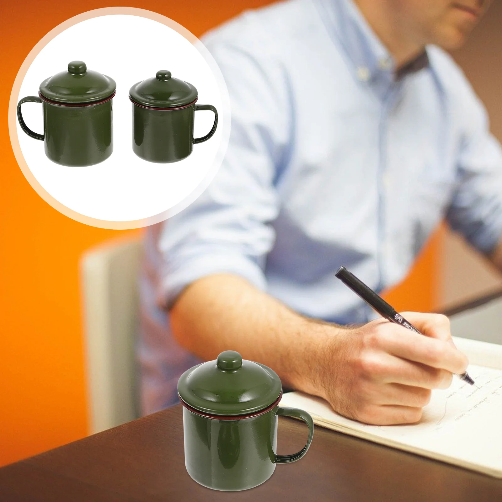 

2 Pcs Retro Enamel Cups Travel Cups Lids Beverage Mugs Vintage Backpack Army Green Enamel Mug Tin Cup Water Tea Cup