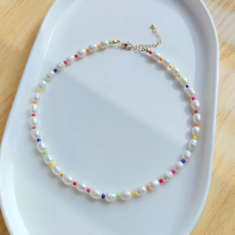 

Real Freshwater Pearl Colorful Beaded Neckalce for Women Jewelry Wholesale Supplier Natural Pearls Choker Necklaces Accessories