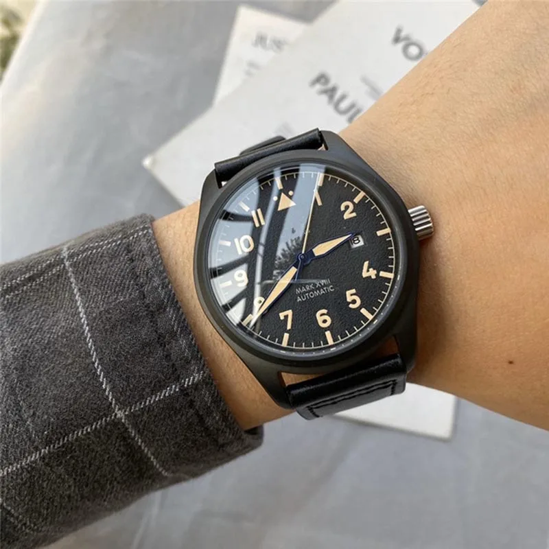 

2022Men Automatic Self Wind Mechanical Stainless Stee Blue Dial Sapphire Leather Canvas Straps Crystal Luxury Simple Pilot Watch