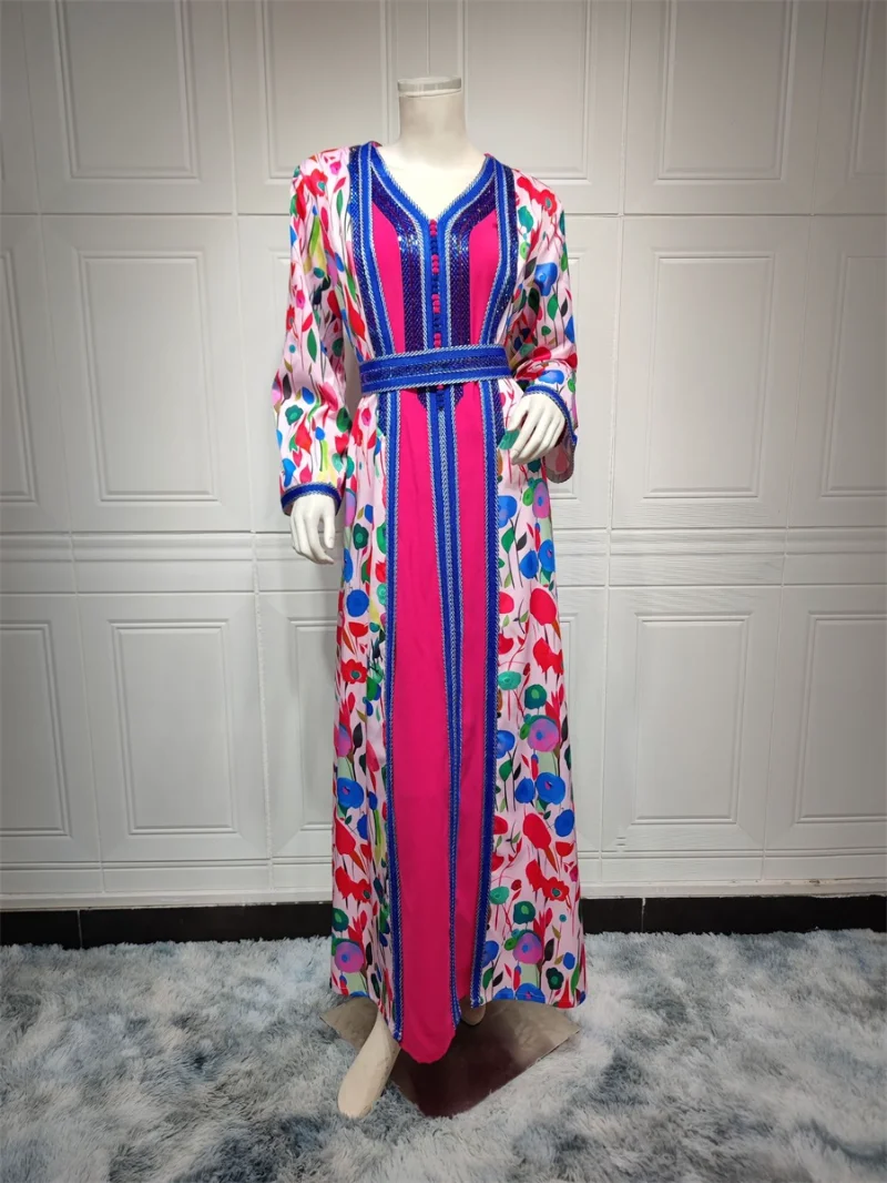 Two Pieces Abaya Dress Set for Women Dubai Muslim Hot Fix Rhinestone Tape Trim Gorgeous Party Evening Robe Corban Eid