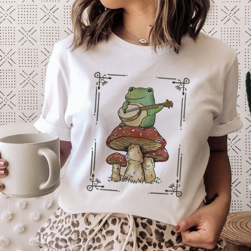 

2022 Hot Sale Women Ladies Mushroon Frog Tshirt Fashion Cartoon Animal Summer Lady Print Tee Stylish Top Tshirts Clothes T-Shirt