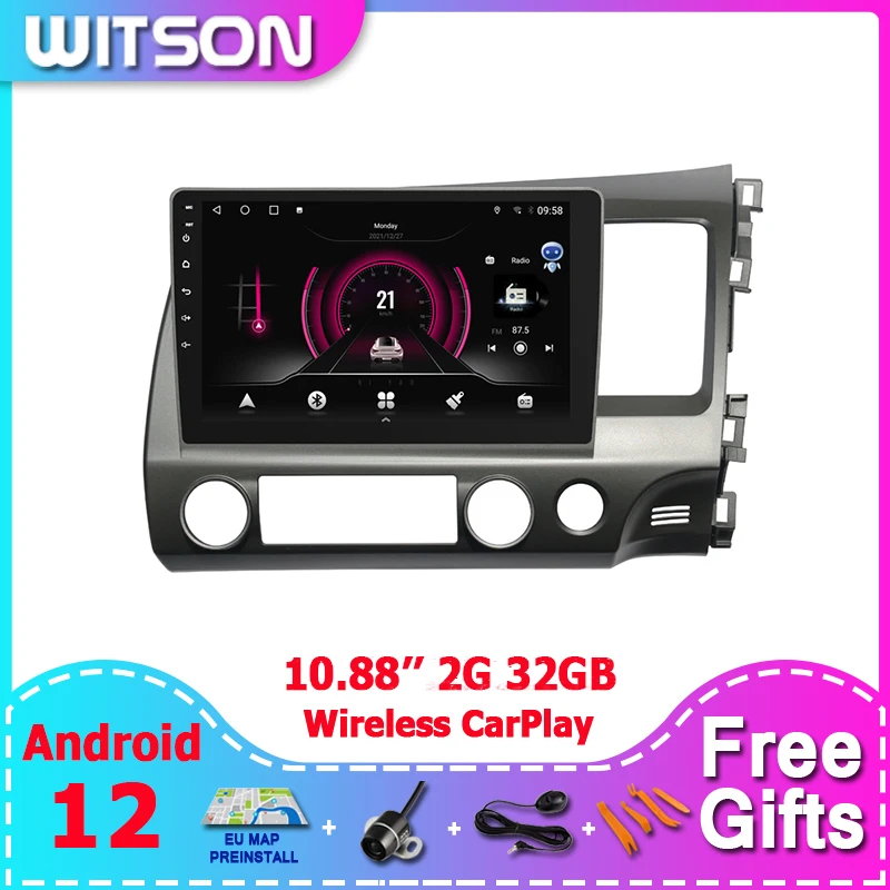 Мультимедийный плеер WITSON 10 88 дюймов Android 12 для HONDA CIVIC(RHD) 2006 2008 2011 с держателем