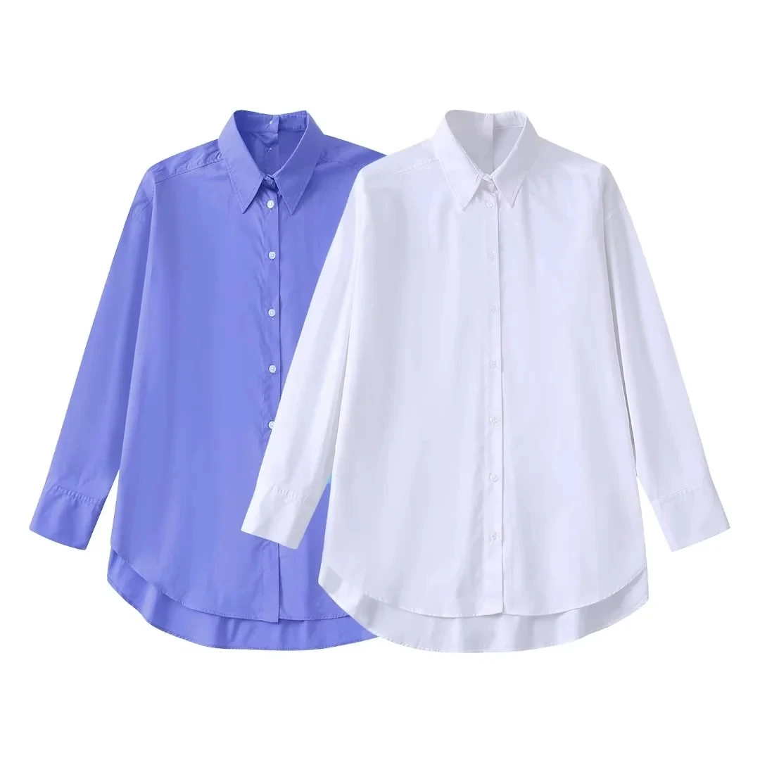 

Huaxiafan Women's Fashion Front Buttons Solid Blouses Long Sleeve Poplin Women's Shirts Chic Blouses