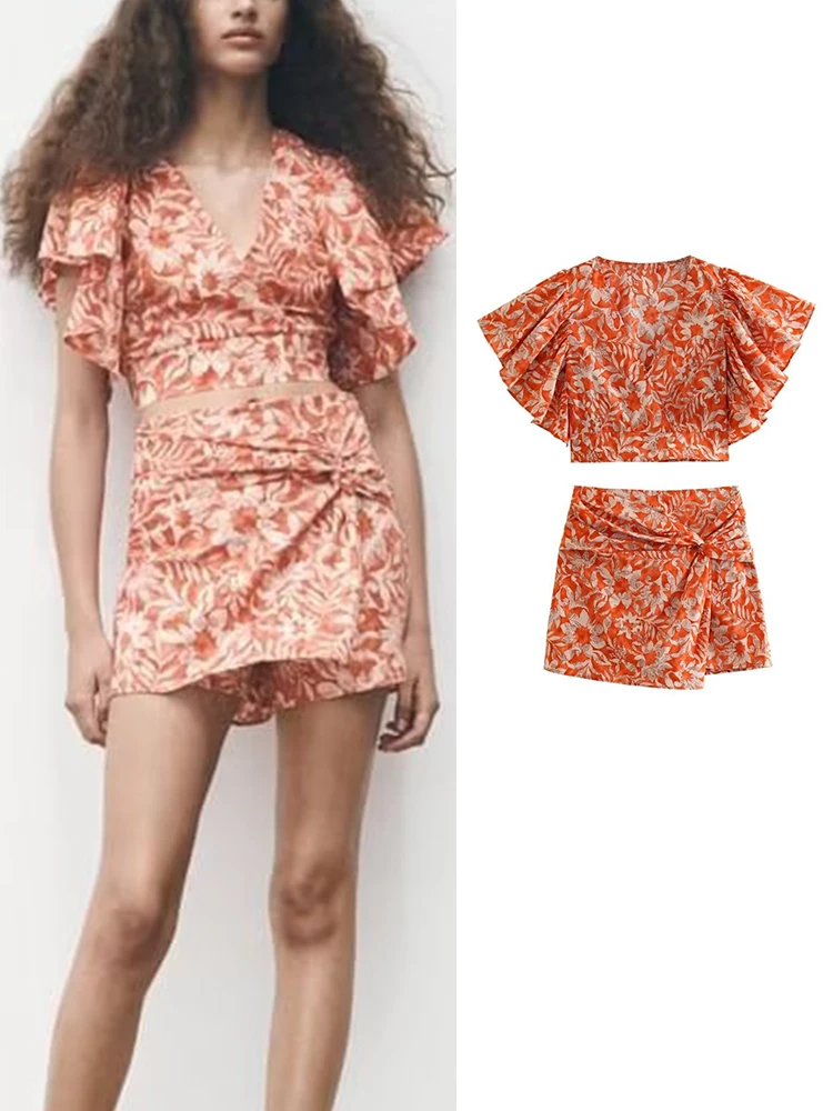 

Летний женский комплект из 2 предметов, шорты с цветочным принтом, новинка 2023, модная одежда, топы с коротким рукавом, женские комплекты