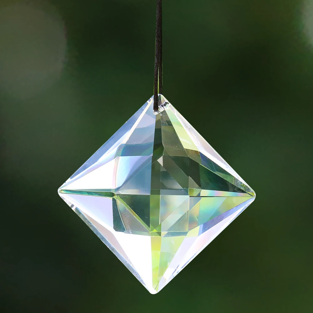 

Clear Laser Faceted Prism Rectangle Quadrilateral Cross Crystal Hanging Glass Pendant Chandelier Aurora Suncatcher Ceiling Decor