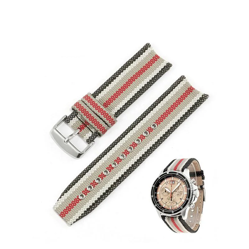 

PEIYI Genuine Leather Watchstrap Suitable For Burberry BU7600/BU7680 Waterproof Woven Checked Canvas Watchband 22mm