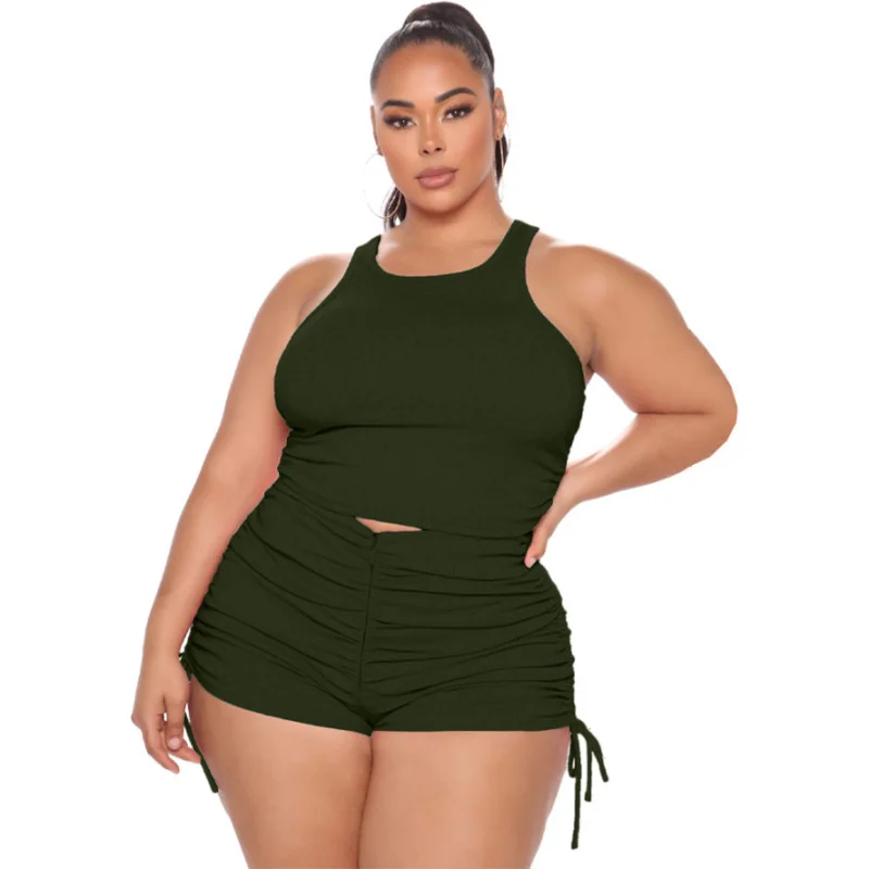 Plus Size 2 Piece Shorts Sets Fashion o Neck Sleeveless Crop Tank Top Set 4xl Workout Shorts Suits 5xl Set Fit 3xl 4xl 5xl 6xl