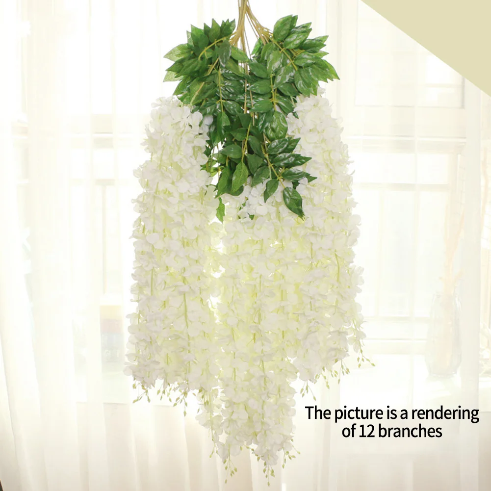 

12pcs Artificial Fake Hanging Wisteria Silk Flowers Vine Plant Hanging Garland Vine Rattan For Home Garden Wedding Decoration
