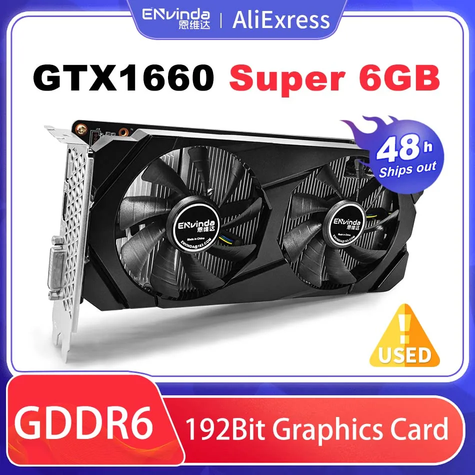 

Бывшая в употреблении видеокарта Envinda GTX 1660 Super 6 ГБ GDDR6 192Bit 8pin PCI-E3.0 Видеокарта GTX 1660 Super 6g игровой шкаф Vga карта