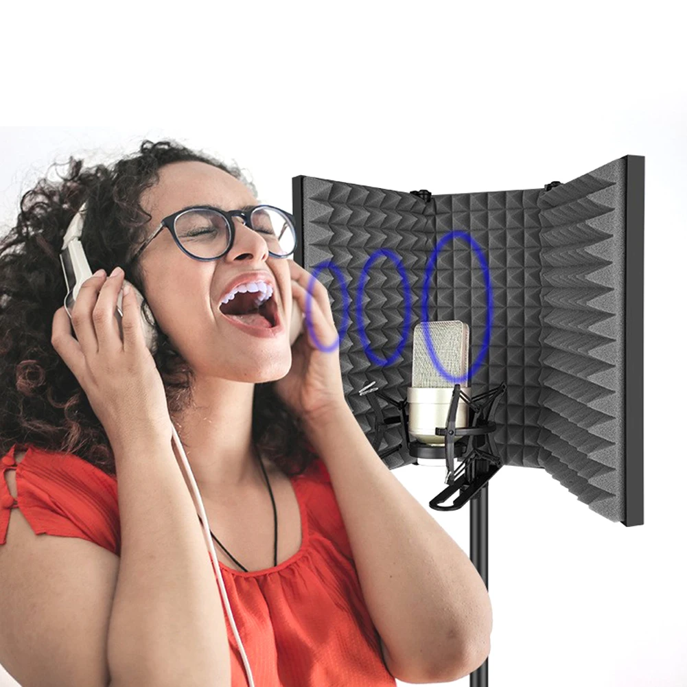 

Foldable 3 Panel Microphone Microphone Windscreen Professional Microphone Isolation Shield Wind Screen For Studio Recording