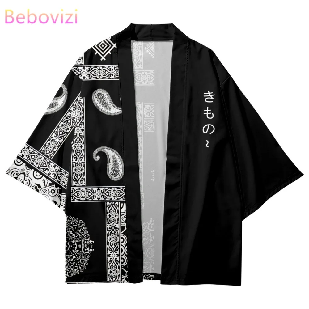 

2023 Plus Size XXS-6XL Geometric Cashew Flower Japanese Fashion Kimono Streetwear Cardigan Robe Men Cosplay Haori Top Yukata