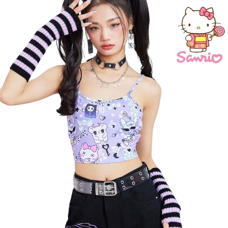 

Kawaii Sanrio Y2K Fashion Summer New Hello Kitty Undershirt Camisole T-Shirt Cartoon Cute Girls High Waist Navel Bm Short Tops