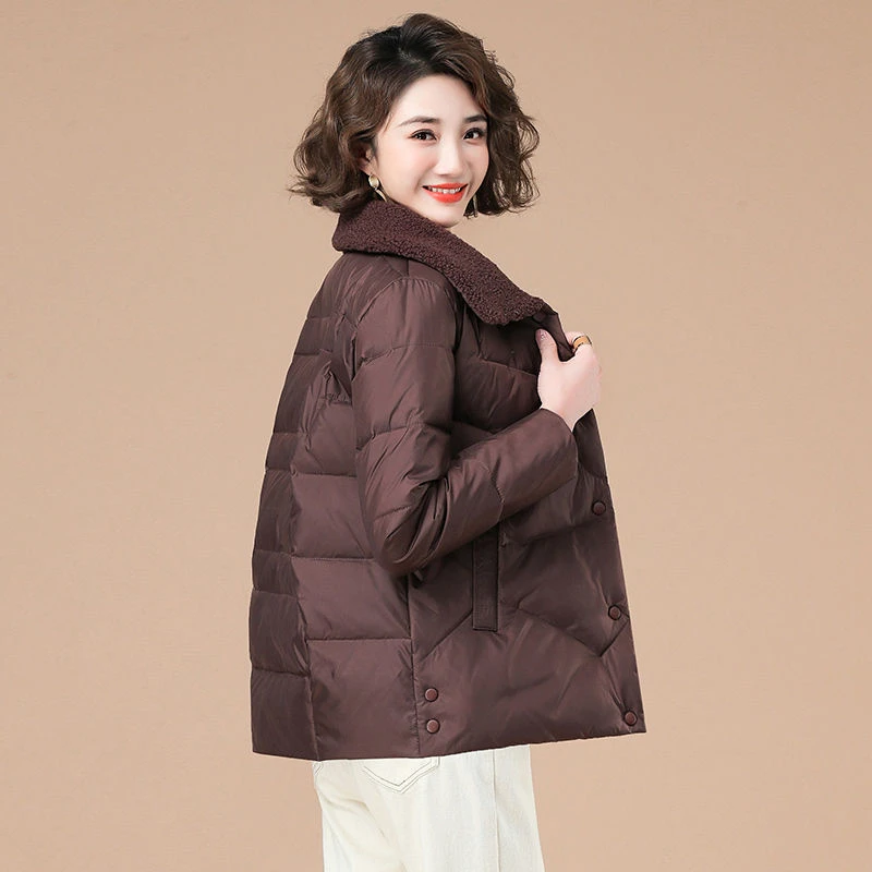 Light Weight Cropped Puffy Jacket Women's Winter Fashion Thin Casual Lamb Collar Down Jacket Warm Single Breasted Parkas Outwear
