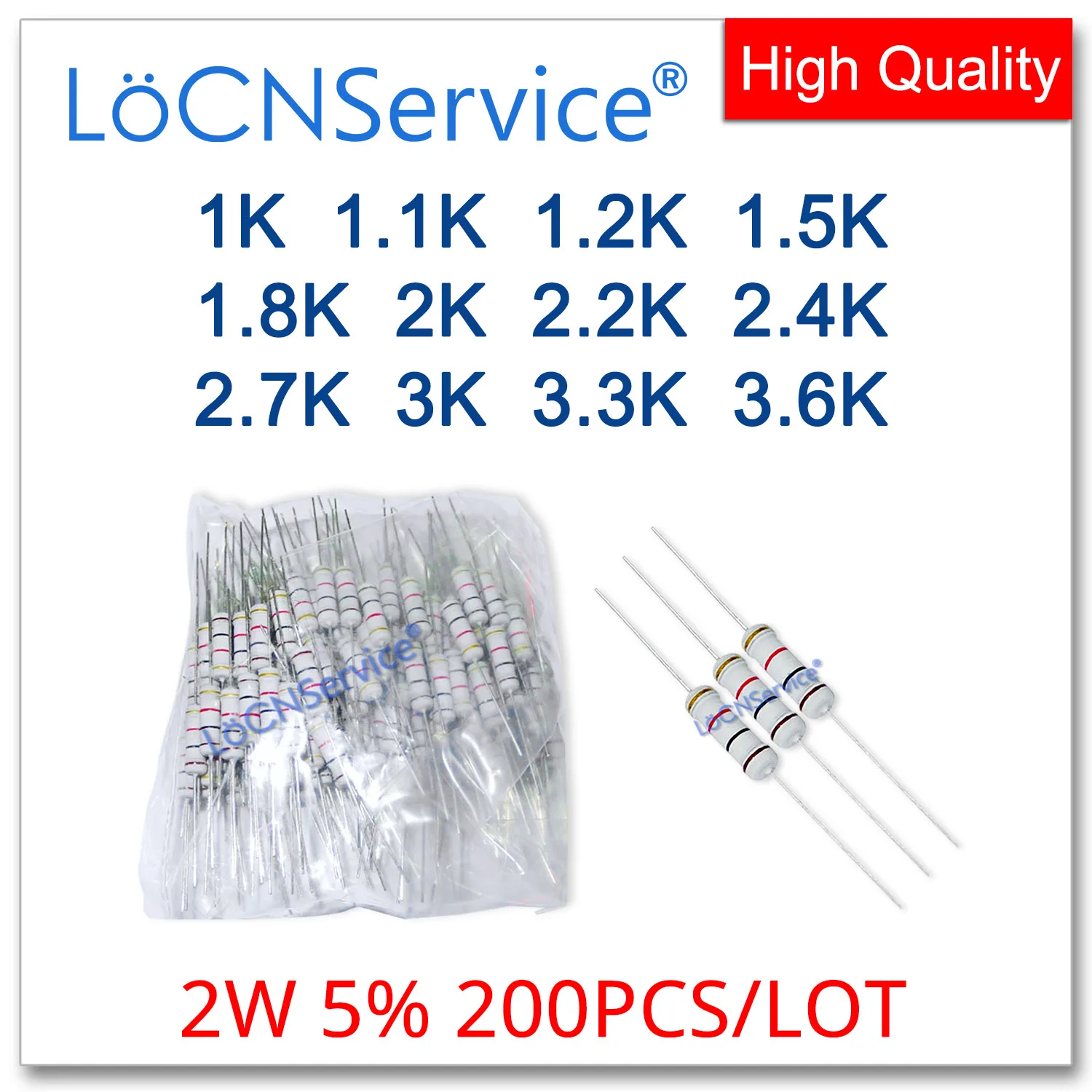 

LoCNService 200 шт./лот 5% 2W 1K 1,1 K 1,2 K 1,5 K 2K 1,8 K 2,2 K 2,4 K 3K 2,7 K 3,3 K 3,6 K карбоновый пленочный резистор DIP OHM