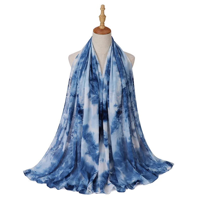 2022 новый стиль мусульманский хиджаб Летний шифоновый шарф с принтом Tie-Dye женская