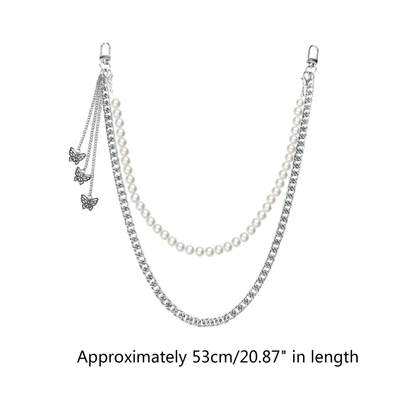 

Pearl Butterfly Shape Pendant Pant Chain Women Multi Layer Street Trousers Key Chain Hip-hop Waist Chains Belt for Drop Shipping