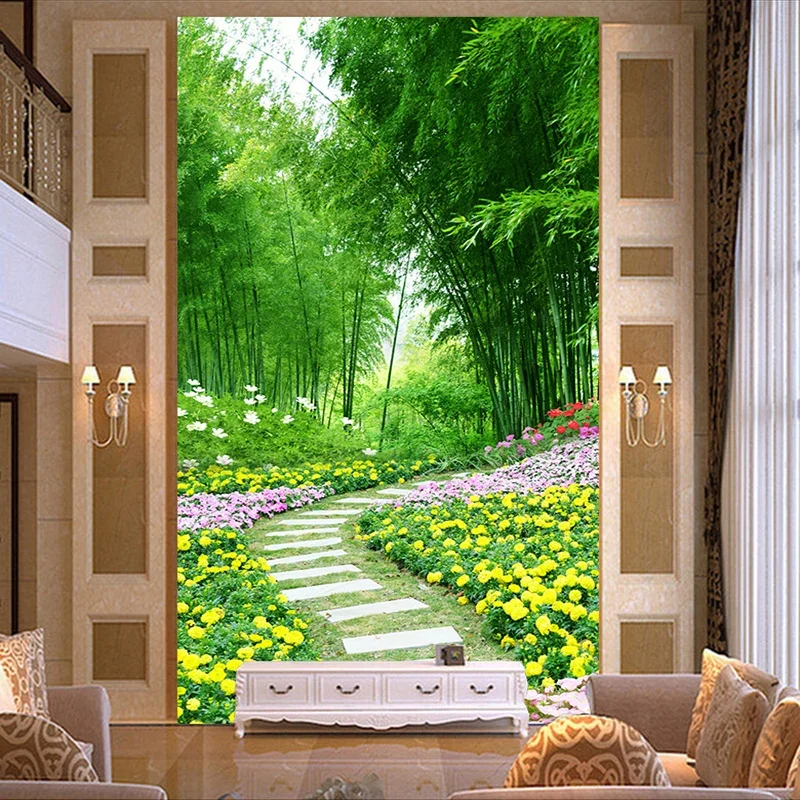 Пользовательские росписи нетканые обои бамбуковый лес маленькая дорога 3D  зал гостиная вход фон украшение дома настенная живопись | AliExpress