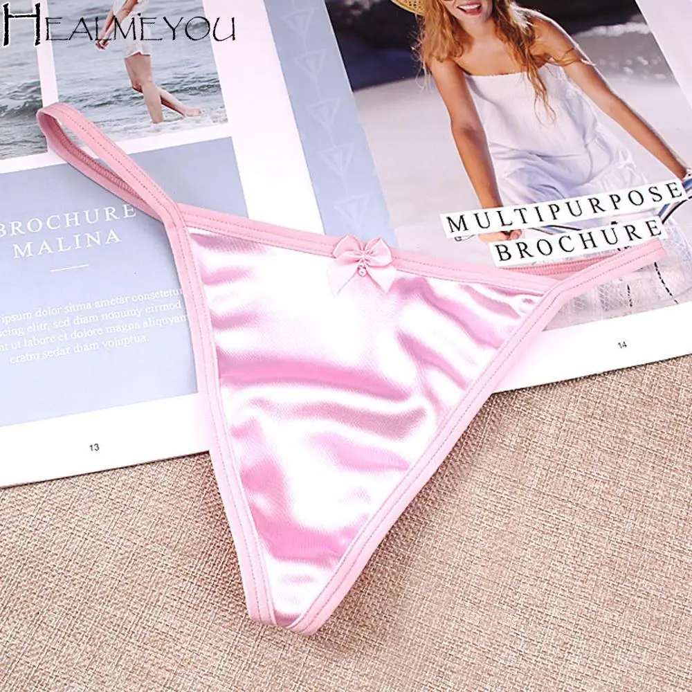 Роскошные атласные женские стринги с Т-образной спинкой сексуальное эластичное