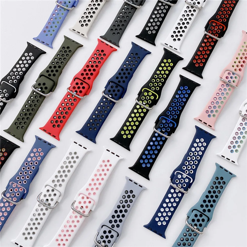 Silicone Breathable Strap For Apple Watch 7 41mm 45mm 40 44mm for nike Sport Band 38 42mm for iWatch serie 7 SE 6 5 4 3 bracelet